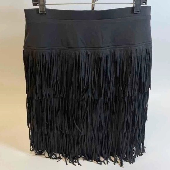 Chico's Elegant Black Tiered Fringe Mini Skirt - Picture 2 of 8